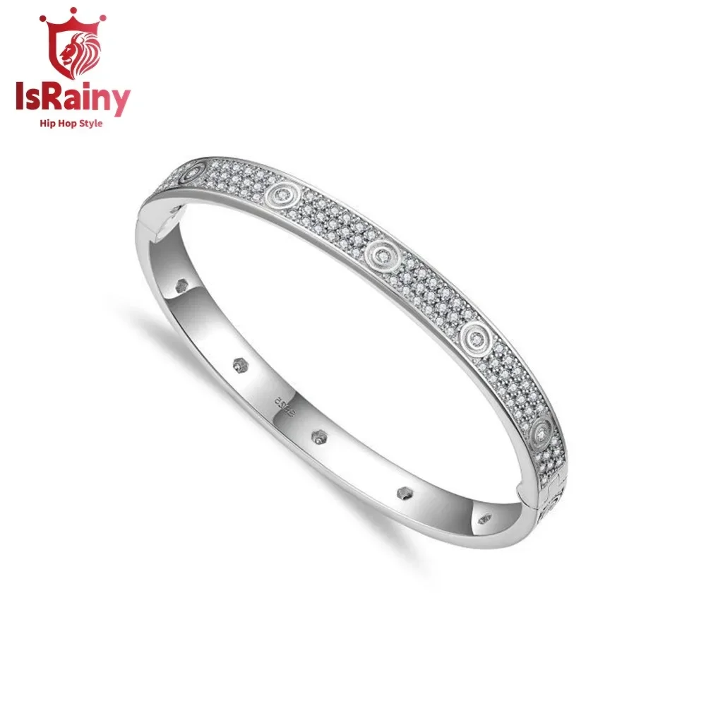 IsRainy 100% S925 Sterling Silver 18K White Gold Plated Round Cut VVS1 D Real GRA Moissanite Diamonds Bangles Fine Jewelry Gift