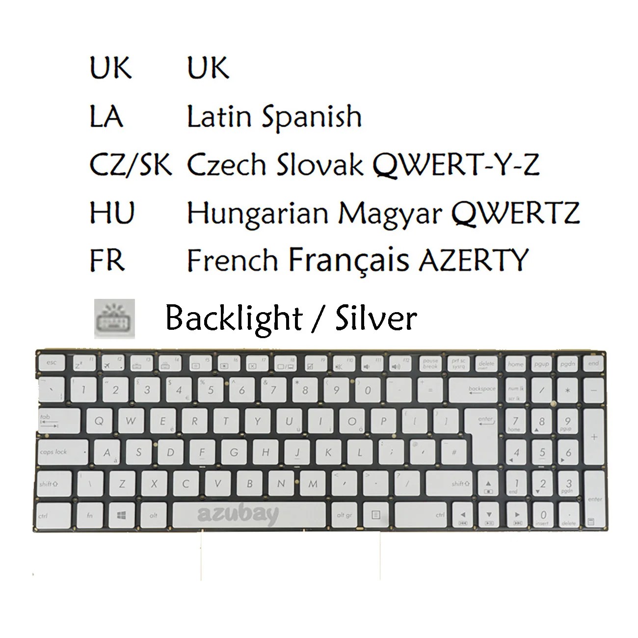 US Czech Slovak French AZERTY Hungarian LA Spanish Keyboard For Asus UX560UA Q504UA, 0KNB0- 662SFR00 662SHU00 662SLA00 Backlit