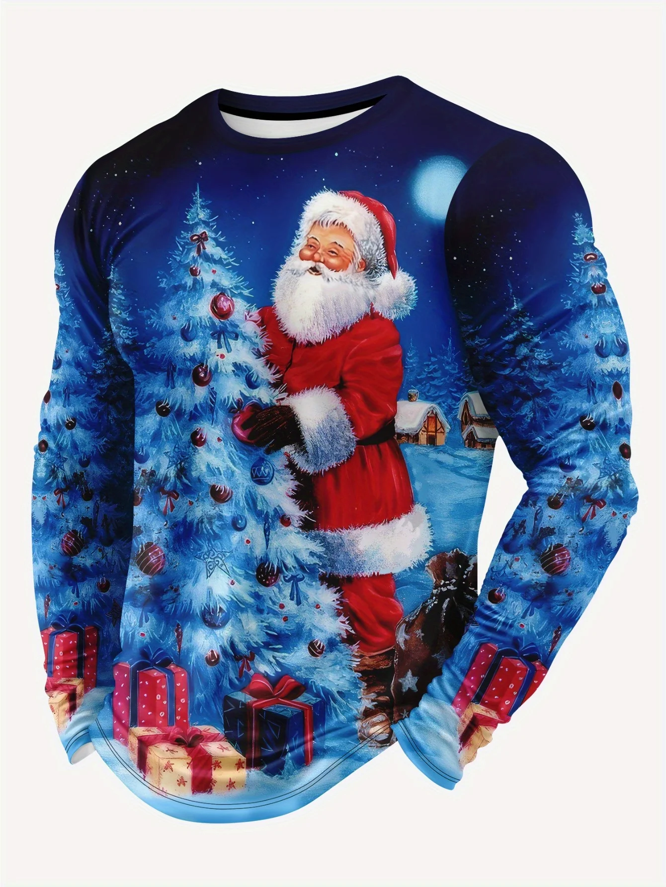 Heren Kerst 3D-bedrukt T-shirt Outdoor Sport en vrije tijd Campingkleding Straat Ademend Sneldrogend T-shirt met lange mouwen