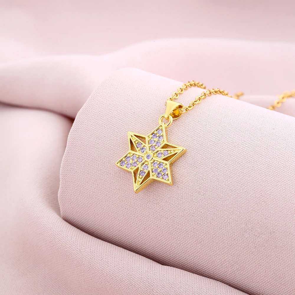 Trendy Magen David Star Pendant Necklace Israel Jewish Stainless Steel Chain Star of David Cubic Zirconia Choker Jewelry Gift