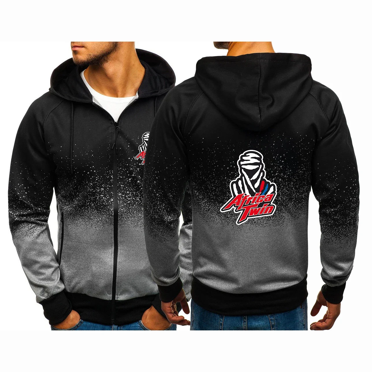 2024 Spring Autumn Men's Africa Twin Crf 1000 L Crf1000 Logo Print Popular Gradient Color Hooded Sweatshirt Trendy Zipper Jacket