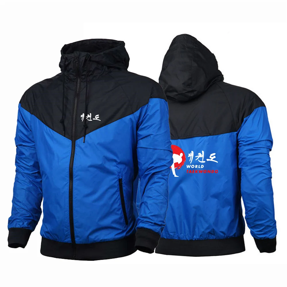 WTF World Taekwondo Federation 2022 Men\'s New Windbreaker Jacket Zip Hooded Outdoor Waterproof Coat Sport Outwear Pullover Tops