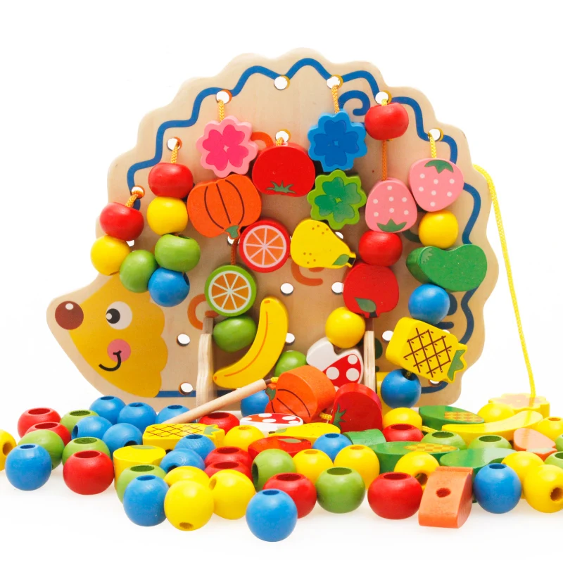  Educational Wooden Toys Cute Colorful Hedgehog Fruit Beads Early Learning Educational Toys Blocks Gifts for 