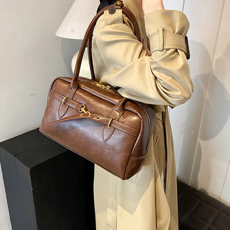 

High End Luxury Lady Shoulder Bag Designer Pu Leather Boston Bag for Women Large Capacity Soft Totes Female Handbag Clutch Purse