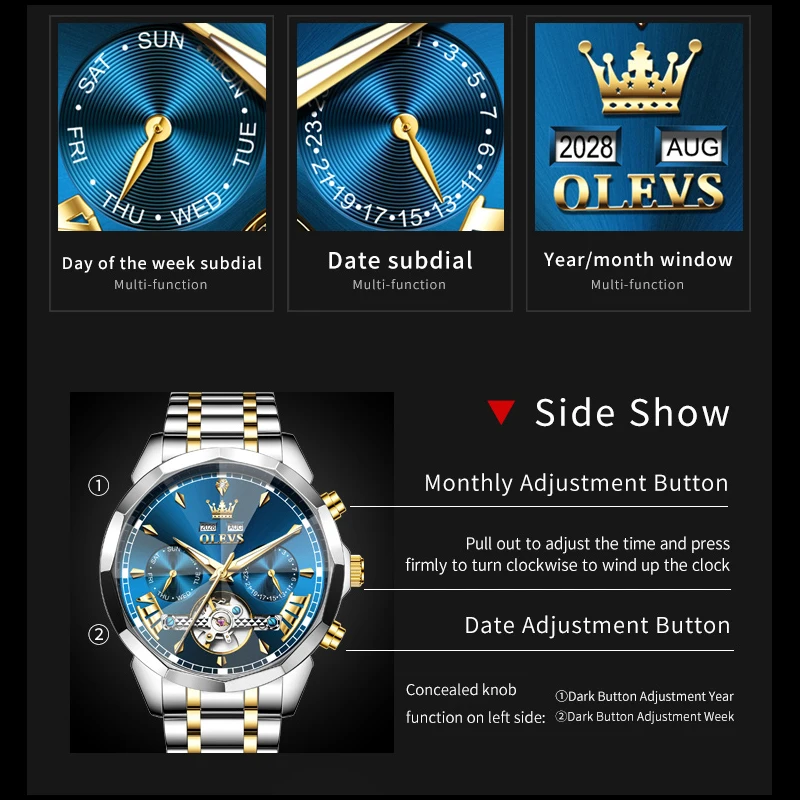 OLEVS 6619 Herrenuhr Original Marke Tourbillon Automatische Mechanische Uhr Wasserdichte Uhr Für Männer Dual Kalender Uhr Geschenke