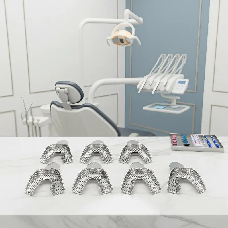 

Dentistry Impression Trays 6Pcs Stainless Steel Corrosion Resistant Upper Lower Teeth Trays for Dental Lab Use