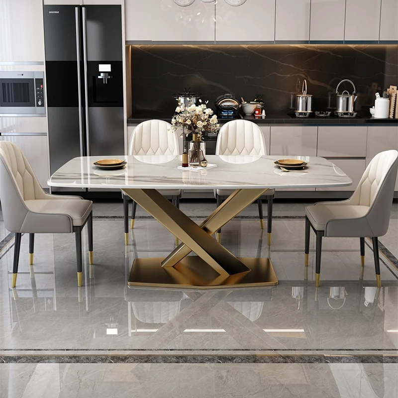 Party 8 Chairs Dining Table White Gold Placement Space Saving Kitchen Dining Table Marble Nordic Mesas De Comedor Furniture Home