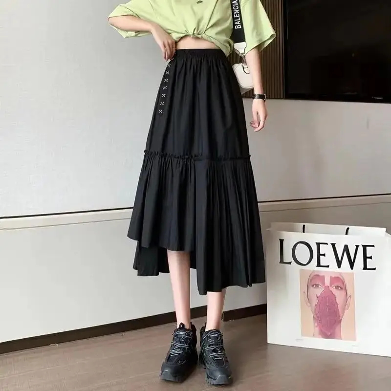 Summer Korean Version Loose Fitting Short Sleeved Shirt Set for Female Students+high Waisted Irregular Skirt Two-piece Set