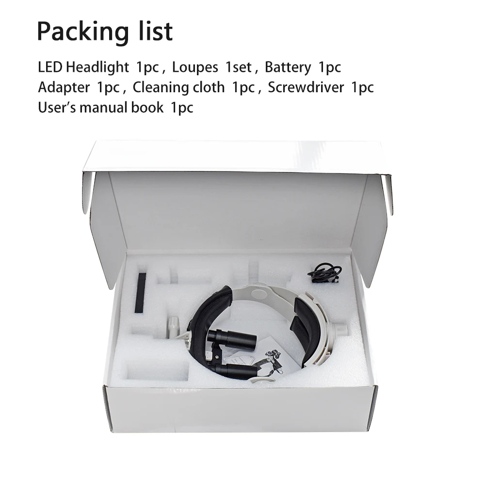 DEASIN Dental Magnifier 5X / 6X Binocular Kepler Loupes Headband Adjustable with LED Headlight 5W Dentist Surgical Headlamp Tool
