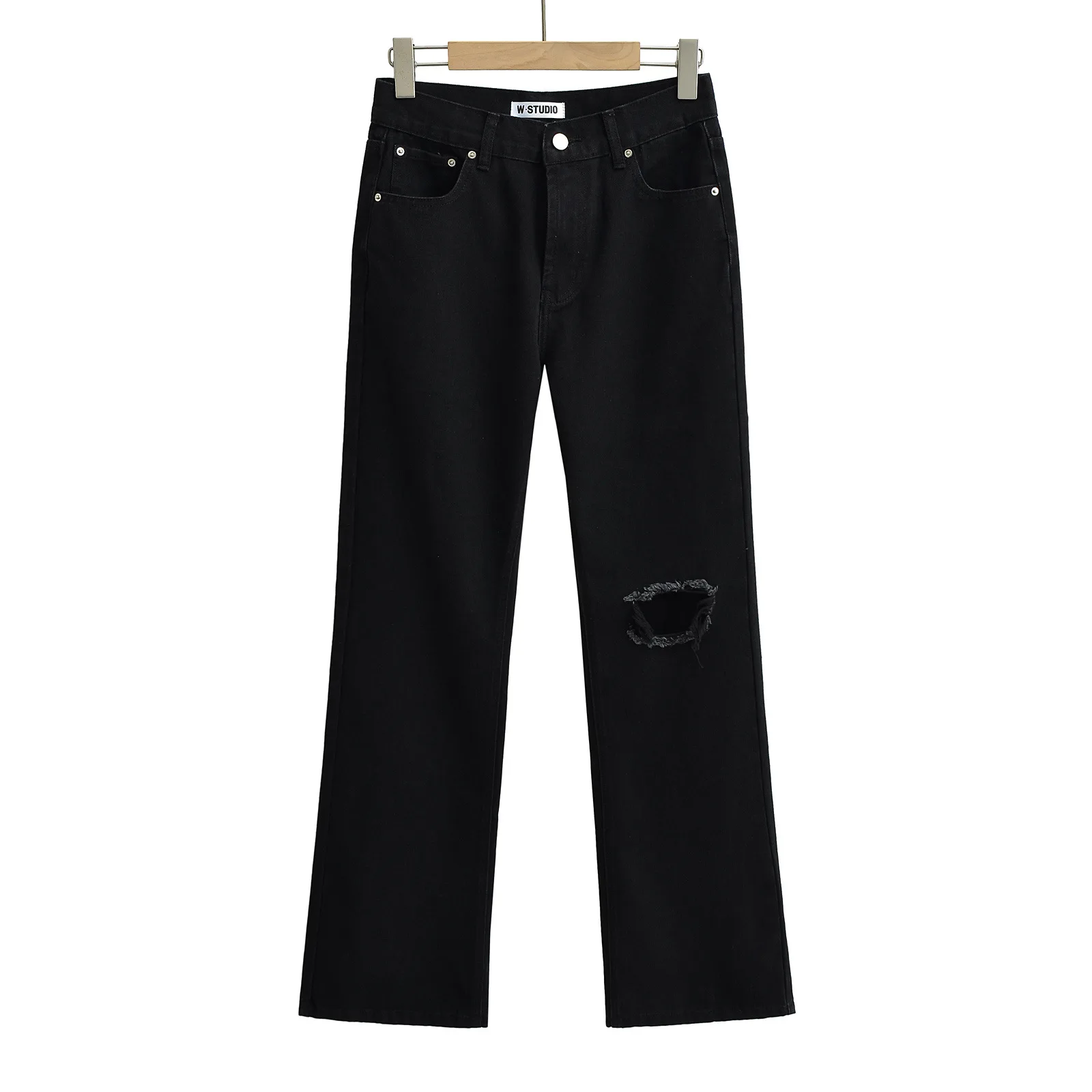 Trendy Distressed Loose Fit Long Legs Flare Denim Pants Summer Stretchy