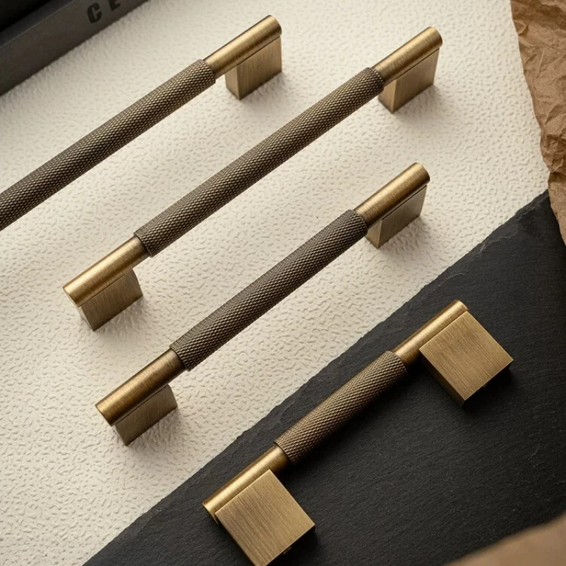 Brass Furniture American Retro Rolled Flower Kitchen Drawer Cabinet Door Long Pull Handle Antique Style Copper Color Handle