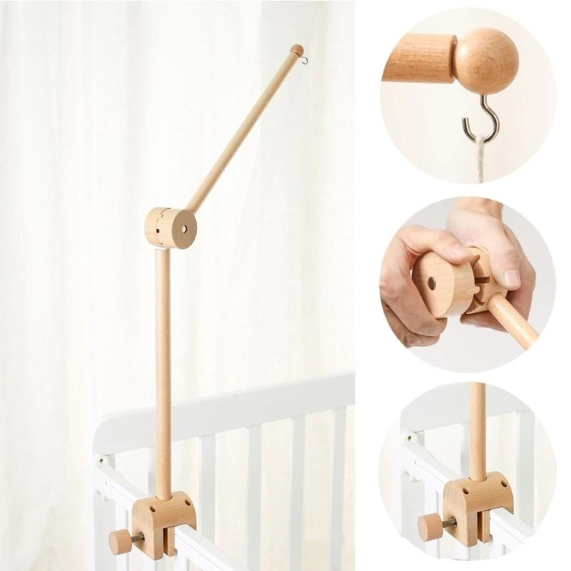 Y4QA CRIB Đồ chơi động giữ giá đỡ vòng vòng tay lắp ráp khung bằng gỗ bedbell bedbell mobile bear bé tắm