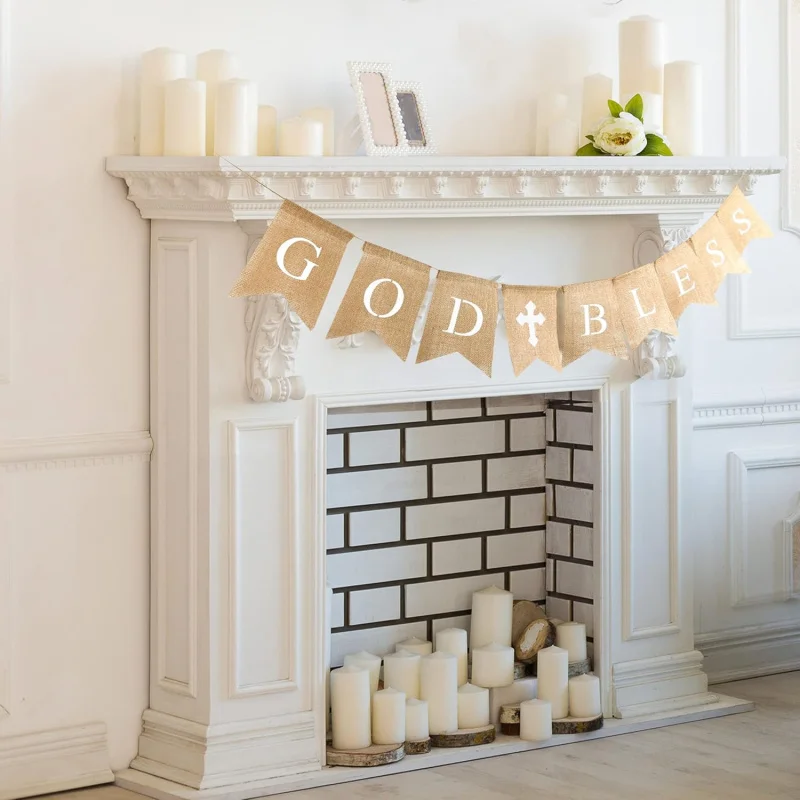 مجموعة لافتة المناولة الأولى من God Bless Banner، زينة المعمودية للأولاد والبنات، زخارف تأكيد التواصل الأول #3