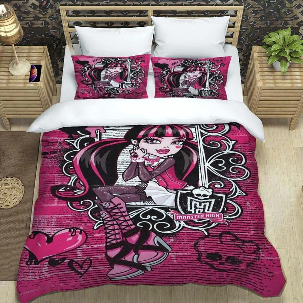 

New 3D Print Anime Monster High The Movie Sheets Quilt Covers Bedding Dormitory Sheets Three-piece Bedding Set For Home Textiles