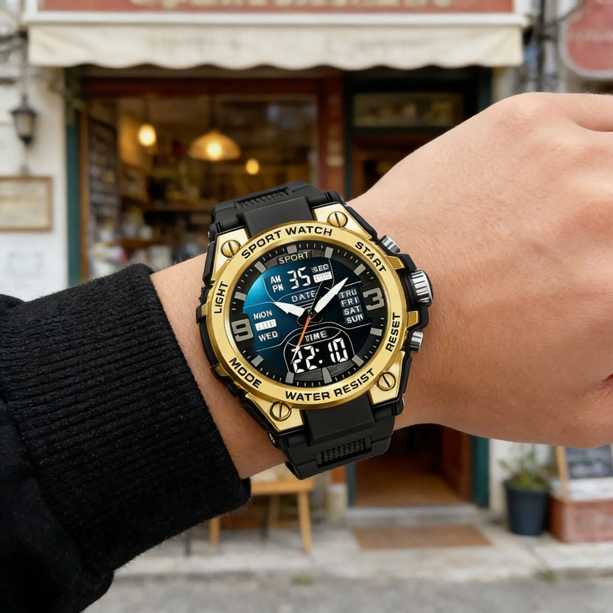 Men, women, and teenagers, equipped with a calendar, alarm clock, outdoor sports digital and analog dual display watch image 4