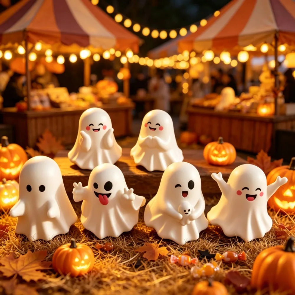 Cute Funny Middle Finger Ghost Resin Figurine Halloween Desktop Ornament Pen Holder Creative Tabletop Decor Holiday Party Gifts