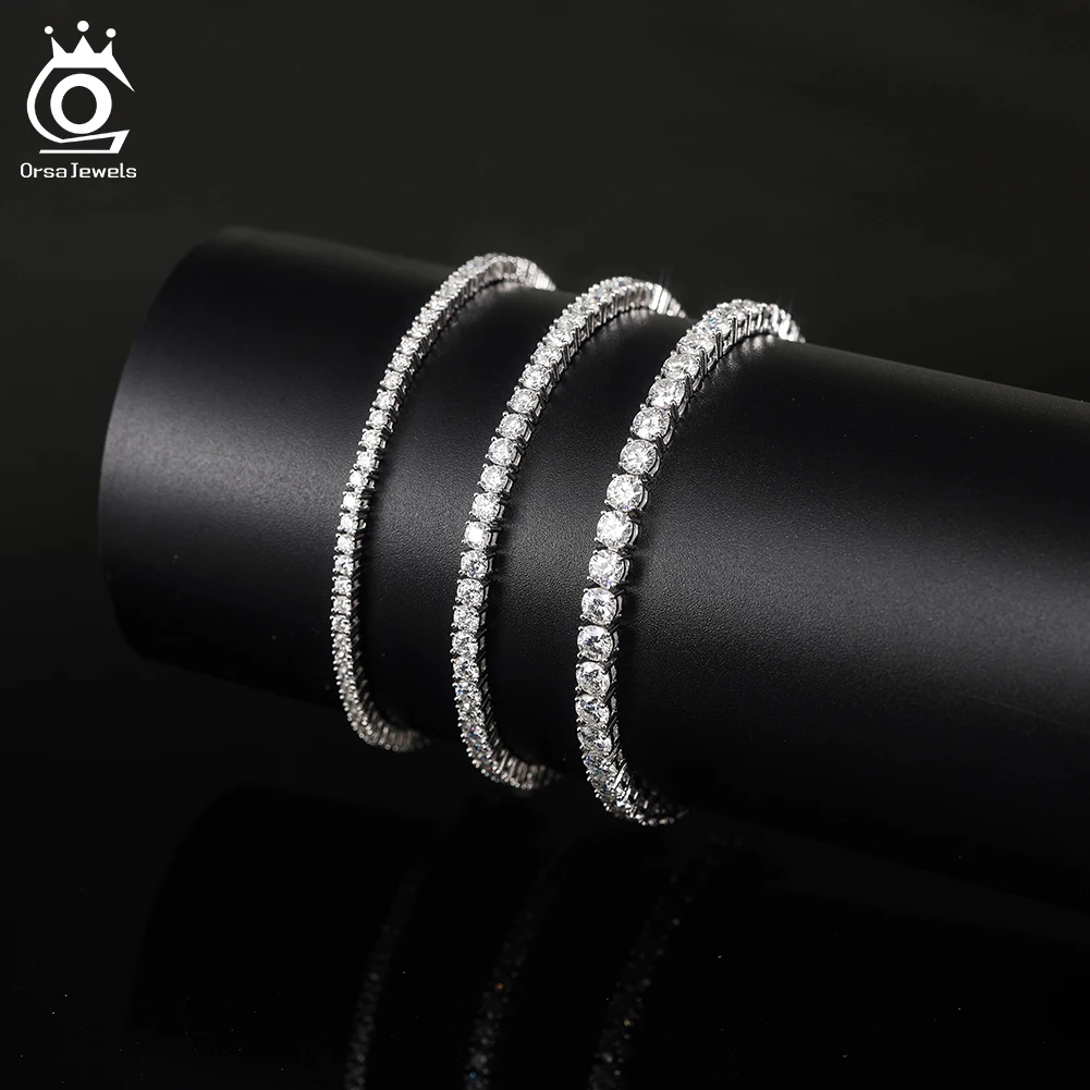 

ORSA JEWELS 100% стерлинговое серебро 925 пробы 2/3/4 мм муассанит теннисный браслет для женщин и мужчин GRA сертифицированный полный бриллиантовый браслет MOB01