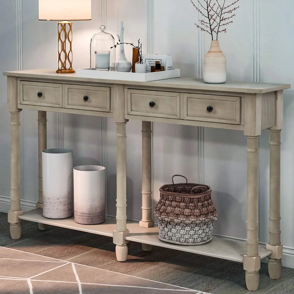 

Console Table Sofa Table with Two Storage Drawers and Bottom Shelf for Living Room, Entryway, Easy Assembly