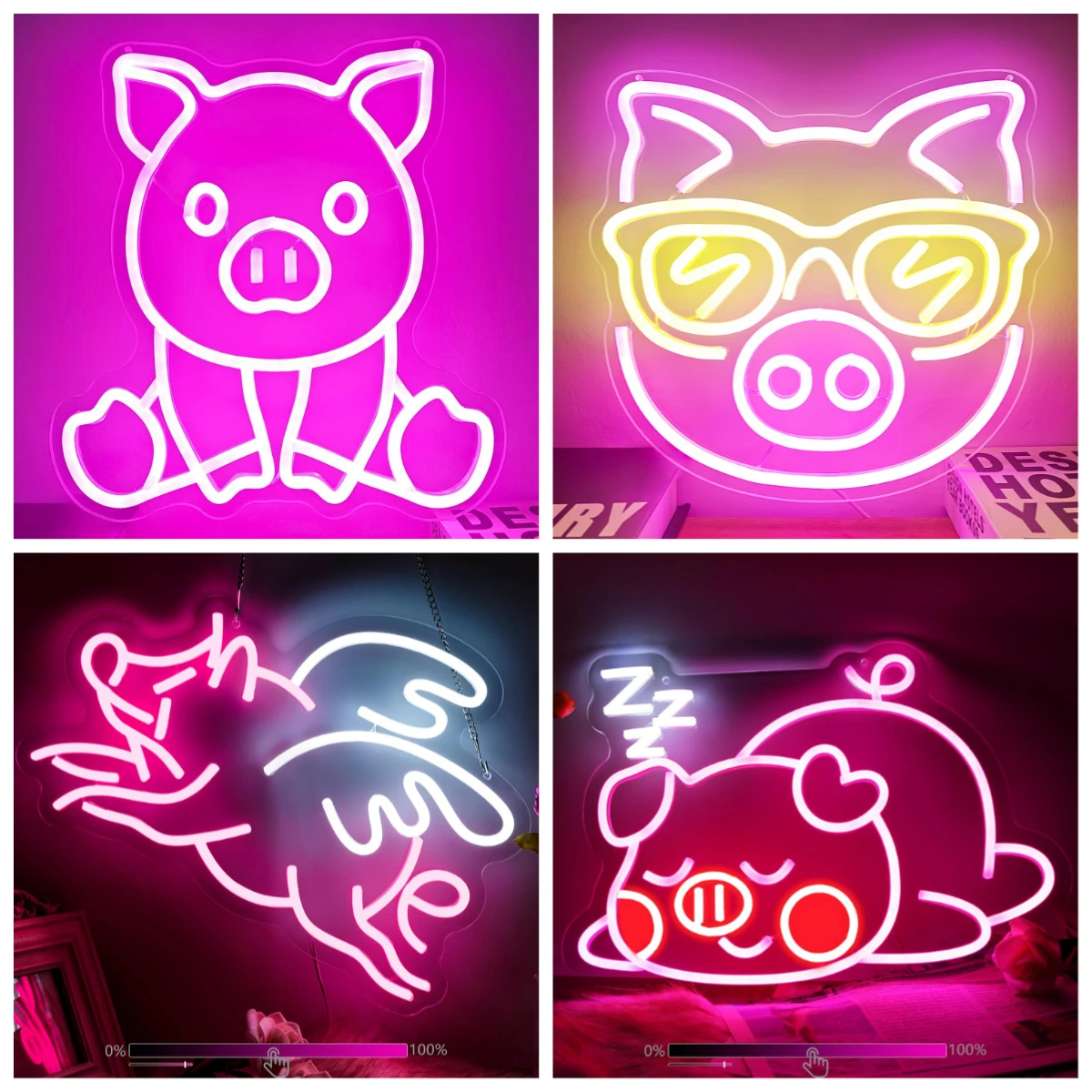 Sitting Pig Neon Sign USB LED Neon Light For Kids Bedroom Game Room Bar Shop Club Aesthetic Wall Art Decor Birthday Party Gift