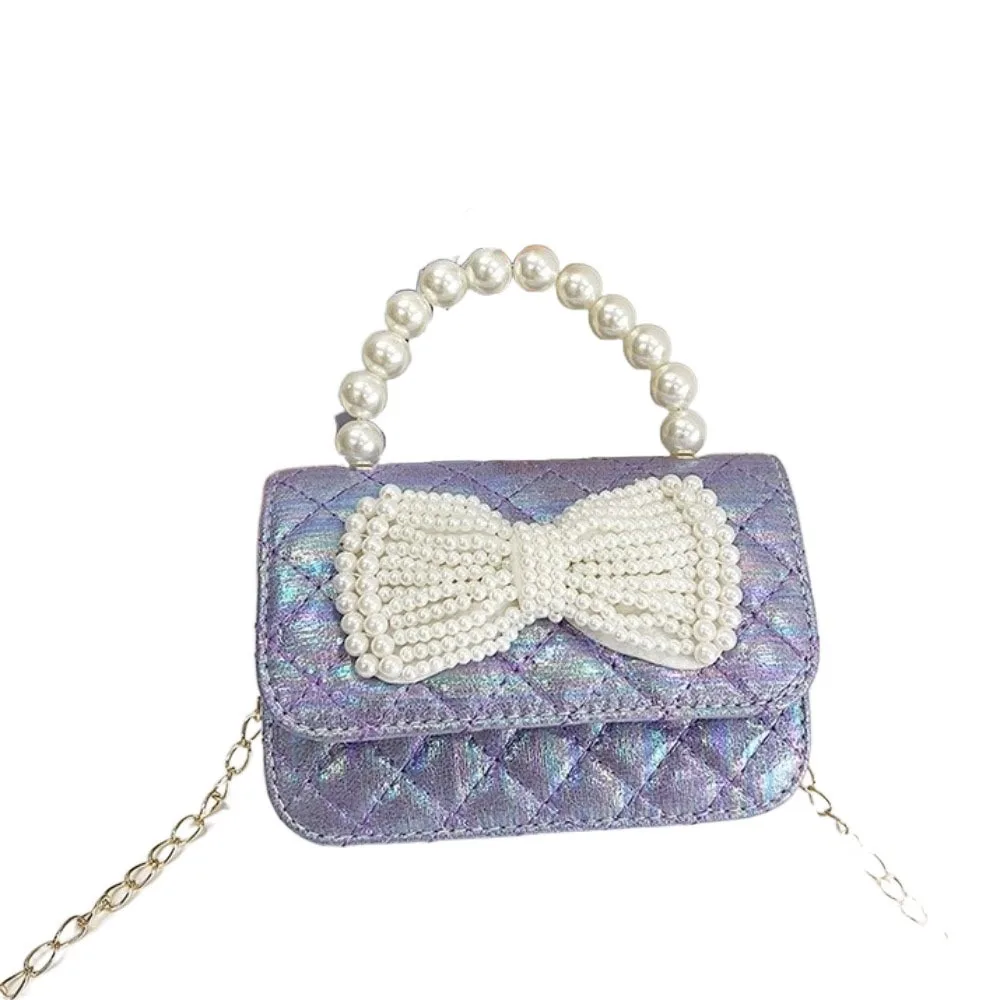 Cute PU Leather Pearl Handbag Korean Style Mini Bow Crossbody Bag Wallet Shoulder Bag Children Coin Purse Storage phone
