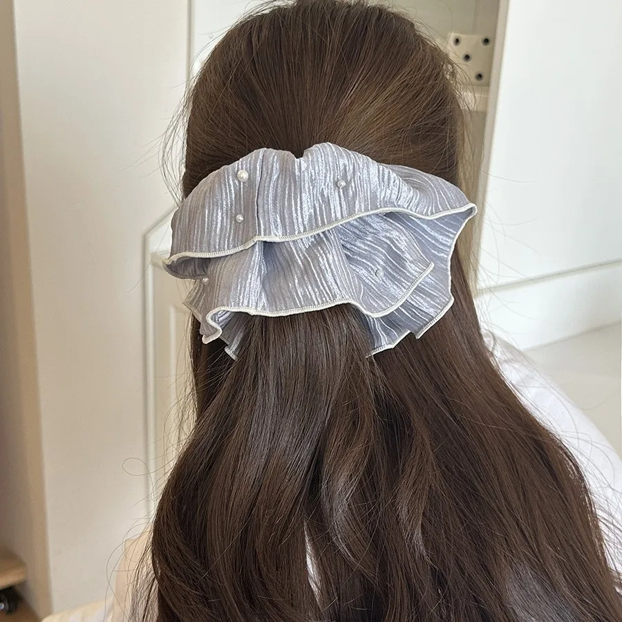 High Elastic Faux Pearl Scrunchy Elegant Ponytail Holder For Back Head Bun Simple Versatile For Women Daily