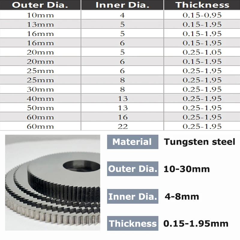 YZH Solid Carbide Circular Saw Blade Milling Cutting Tool CNC Diameter 10mm 13mm 16mm 20mm 25mm 30mm For Metal Steel Inner