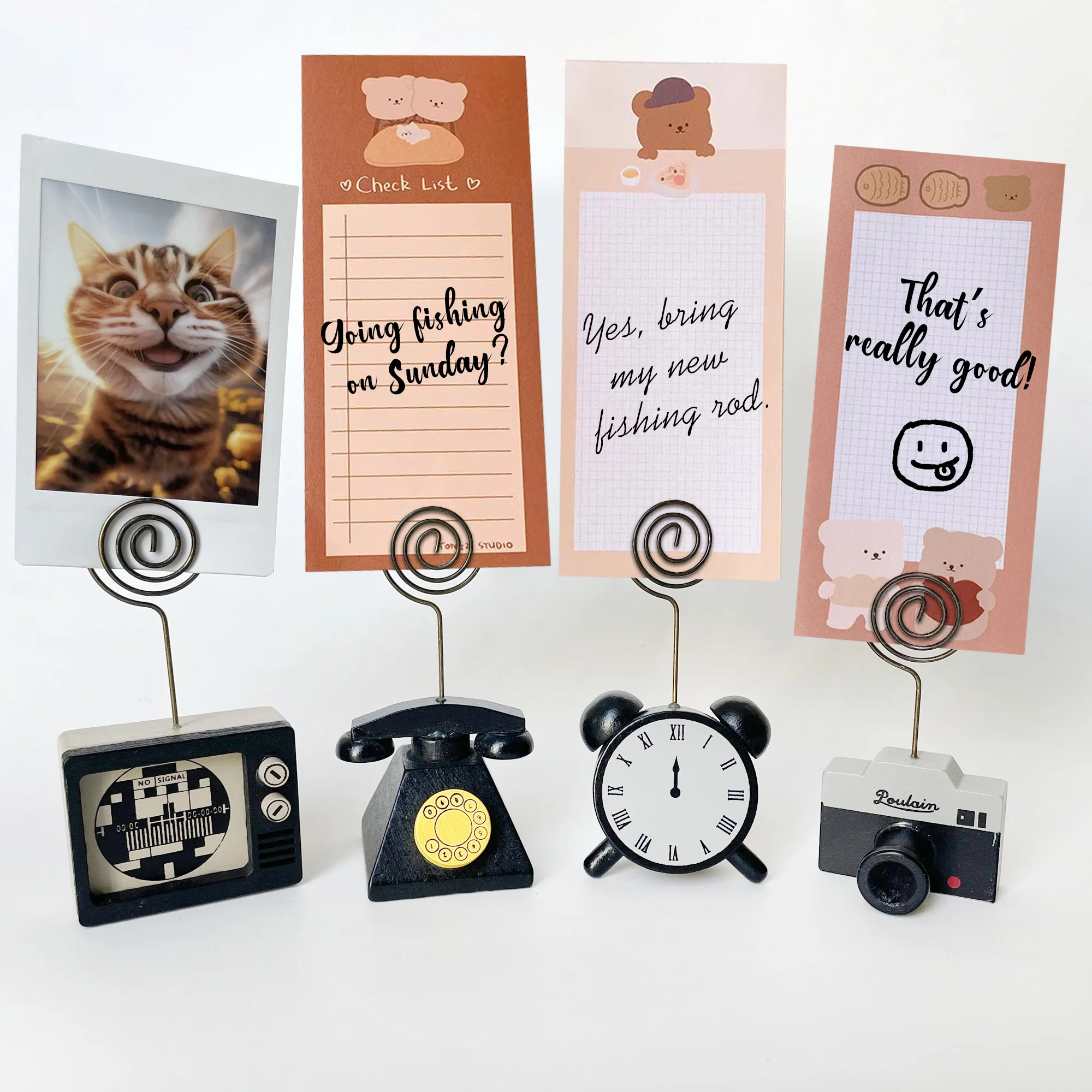 Retro Memo Clip Wooden Desk Photo Holder Vintage Business Card Holder Desktop Decor Table Decoration Paper Massage Clip