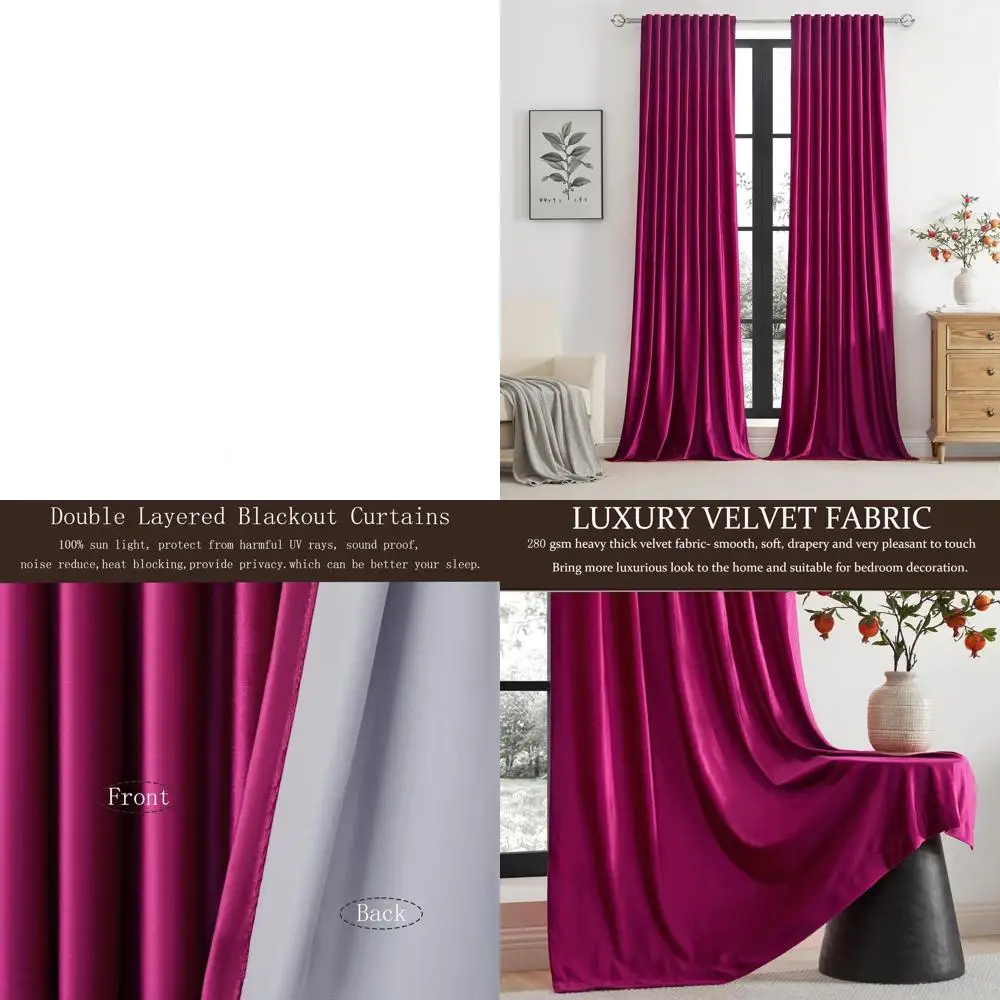 

Thick Blackout Pink Velvet Curtains 84 for Living Room, Pair with Rod Pocket & Back Tabs, Thermal Insulated Decorative Drapes
