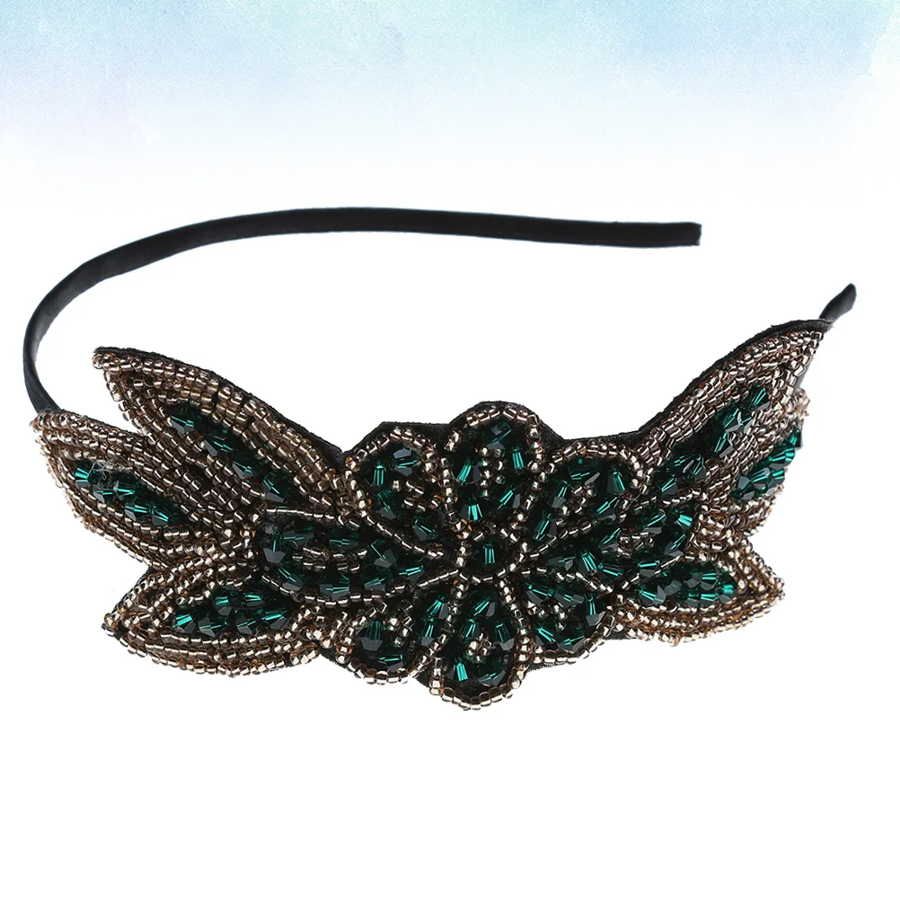 

1920S Hair Hoop Green Beaded Headband For Wedding Party Performance Vintage Style Decorative Photo Prop Party Hair