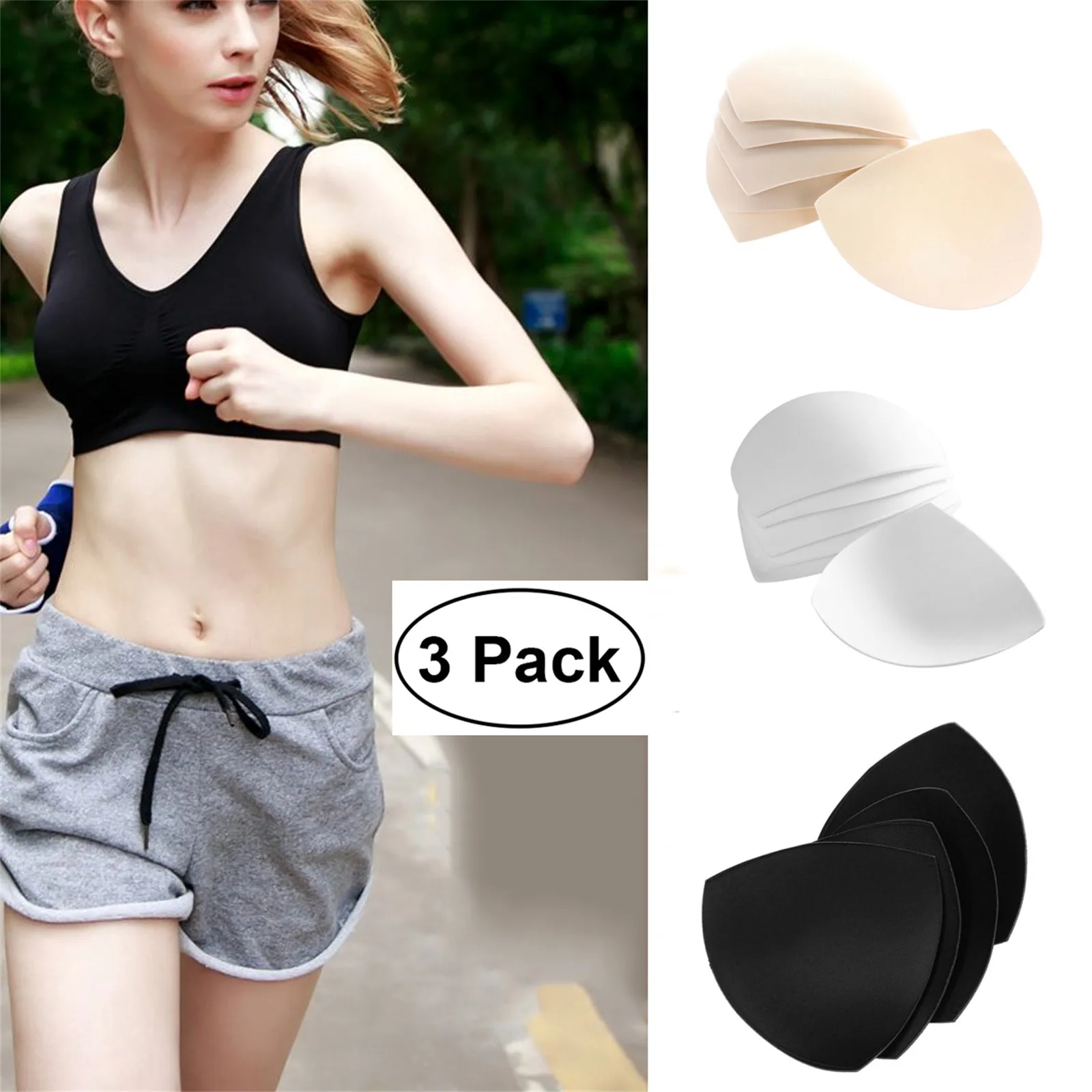 3pair Womens Removable Smart Cups Bra Inserts Pads For Swimwear Sports