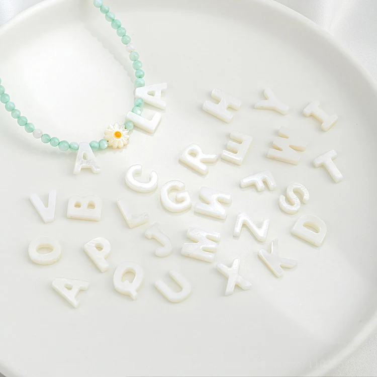 Pearl Top Drilled Charms A-Z mother of pearl alphabet beads seashell letters shell beads for jewelry making ﻿ 10pcs/ Bag