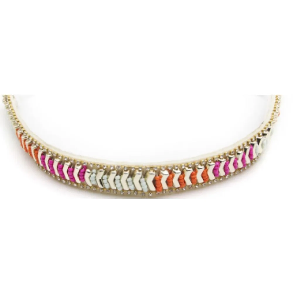 PESENAR    80s Clothing Accessories Beaded Sewn Rice Bead Headband Headband