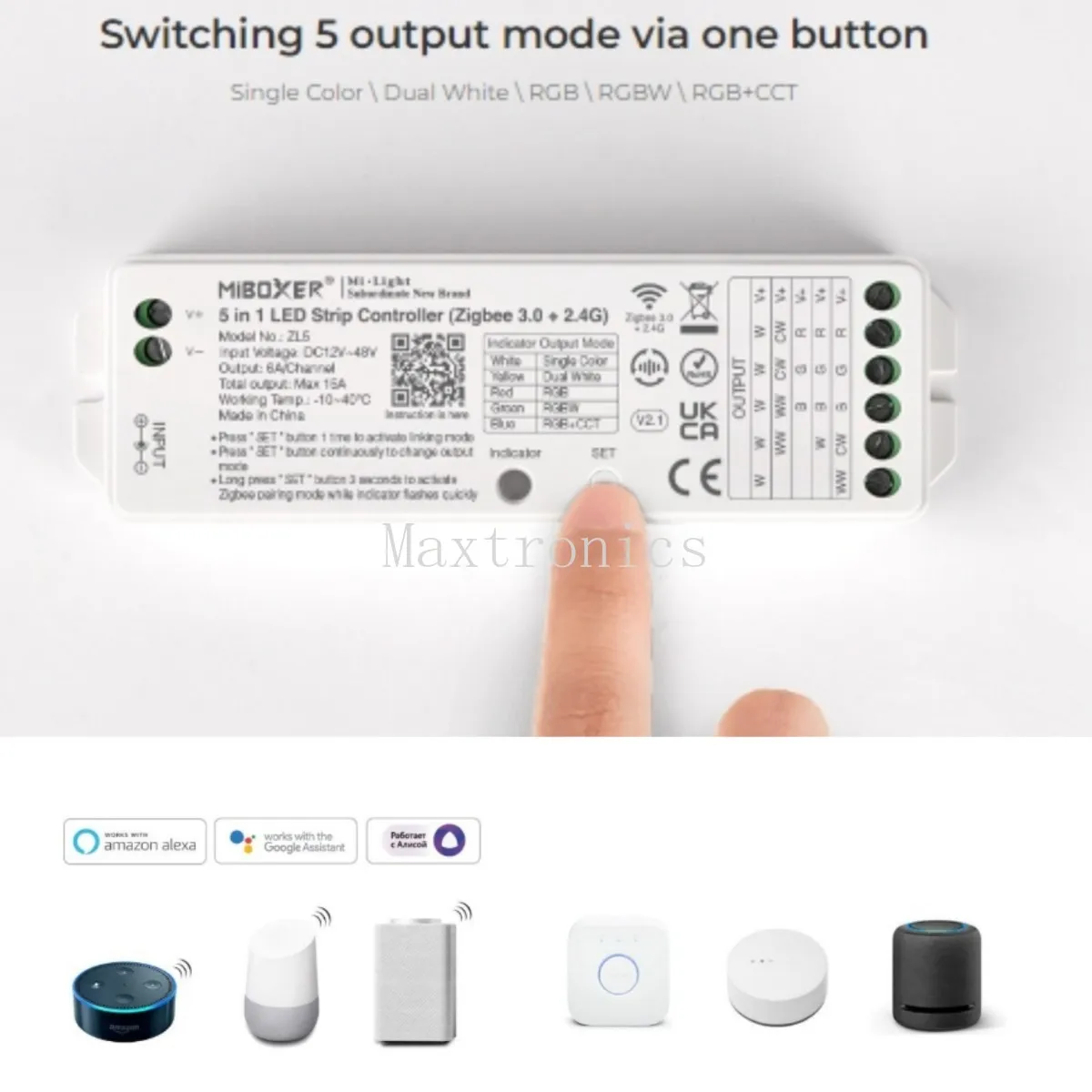 ZL5 Miboxer 5IN1 Zigbee3.0+2.4GHzRF Controller WiFi APP/TUYA /Voice Control For Single /Dual Color RGB RGBW RGB+CCT Led Strip