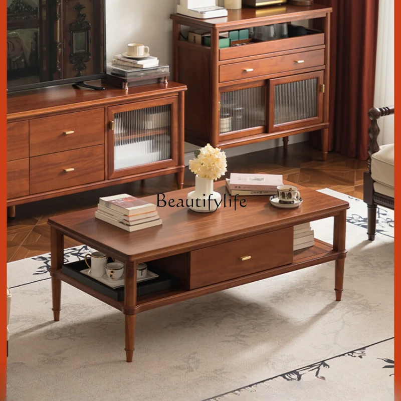 

Antique Coffee Table Full Retro Small Apartment Log Red Walnut Simple