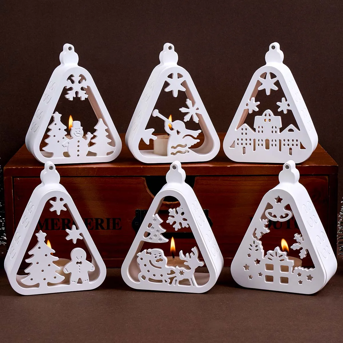 3D Dreieck Hohl Kerzenhalter Silikonform DIY Weihnachtsmann Schneemann Weihnachtsbaum Elch Haus Geschenkbox Kerzenhalter Handwerk Formen
