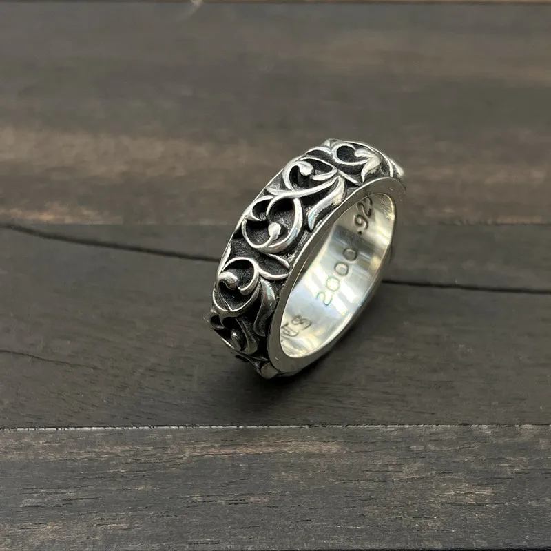 

925 sterling silver couple eternal ring, European and American retro ring Index finger Thai silver trendsetter pairs with person