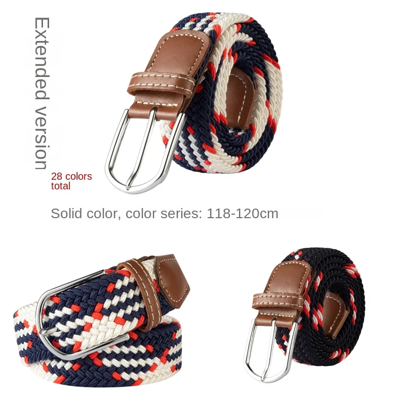 120cm Unisex Elastic Fabric Casual Belt Pin Buckle Expandable Braided Stretch Canvas Simple and Stylish Leisure Men Women Belt