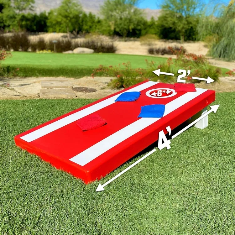 4 ft x 2 ft All Weather Cornhole Game Set - Includes 8 Bean Bags & Game Rules (Choose Between American Flag, Red, and Blue