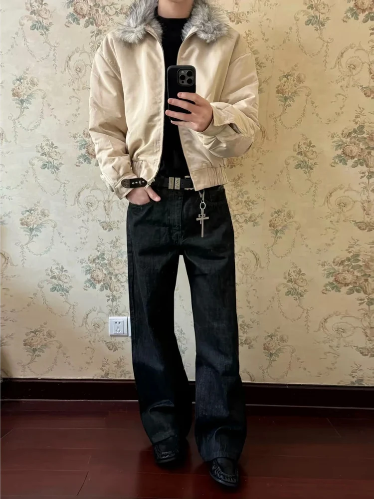 

Winter Thiened Wolf Fur Harrington Cotton Jaet ex Couples Faionable Warm Long Sve Stand Collar Coat for Youth