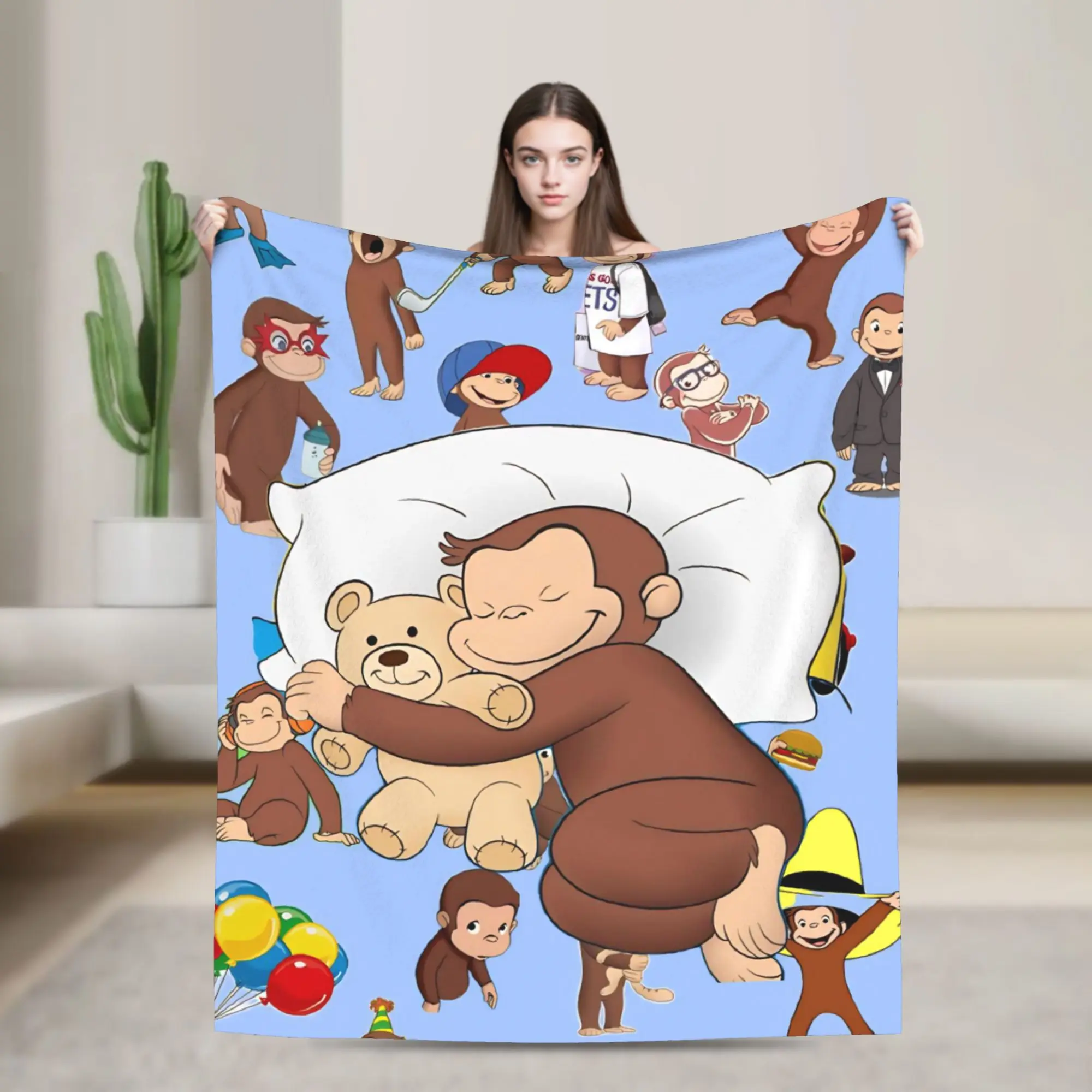 Curious George African Monkey  Blanket Super Soft Warm  Throw Blankets for Sofa 50x60 Inch Multi-size Plush Thin Quilt