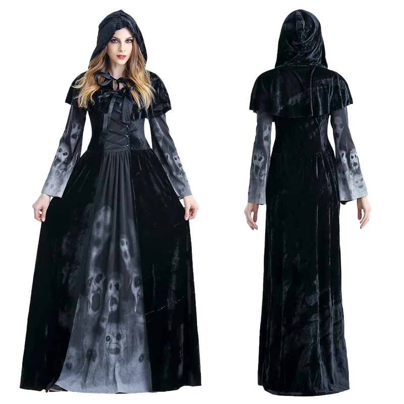 

Horror Skeleton Vampire Role Play Costume Stage Bar Festival Play Costume Halloween Adult Female Grim Reaper Long Dress