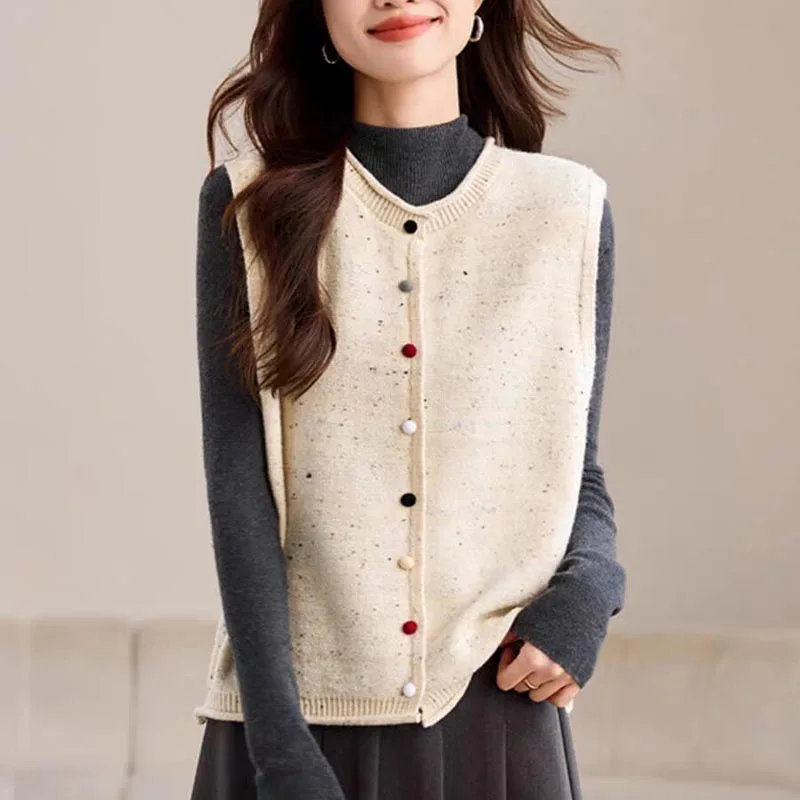 

Women's Clothing Elegant All-match Sleeveless Sweaters Vest Autumn Winter New Casual Loose O-neck Knit Sweaters Office Lady Tops