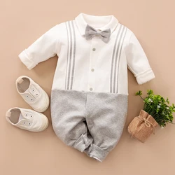 Newborn Baby Romper Spring Autumn Fashion Baby Boy Clothes gentleman Bow tie Style Cotton Long Sleeve Baby Jumpsuit One-pieces