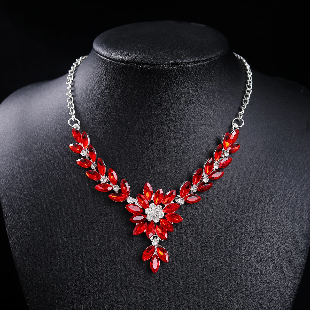 Luxury Blue/Red Sapphire Floral Jewelry Set Wedding Bridal Necklace & Drop Earrings Evening Gala Floral Crystal Jewelry Set image 6