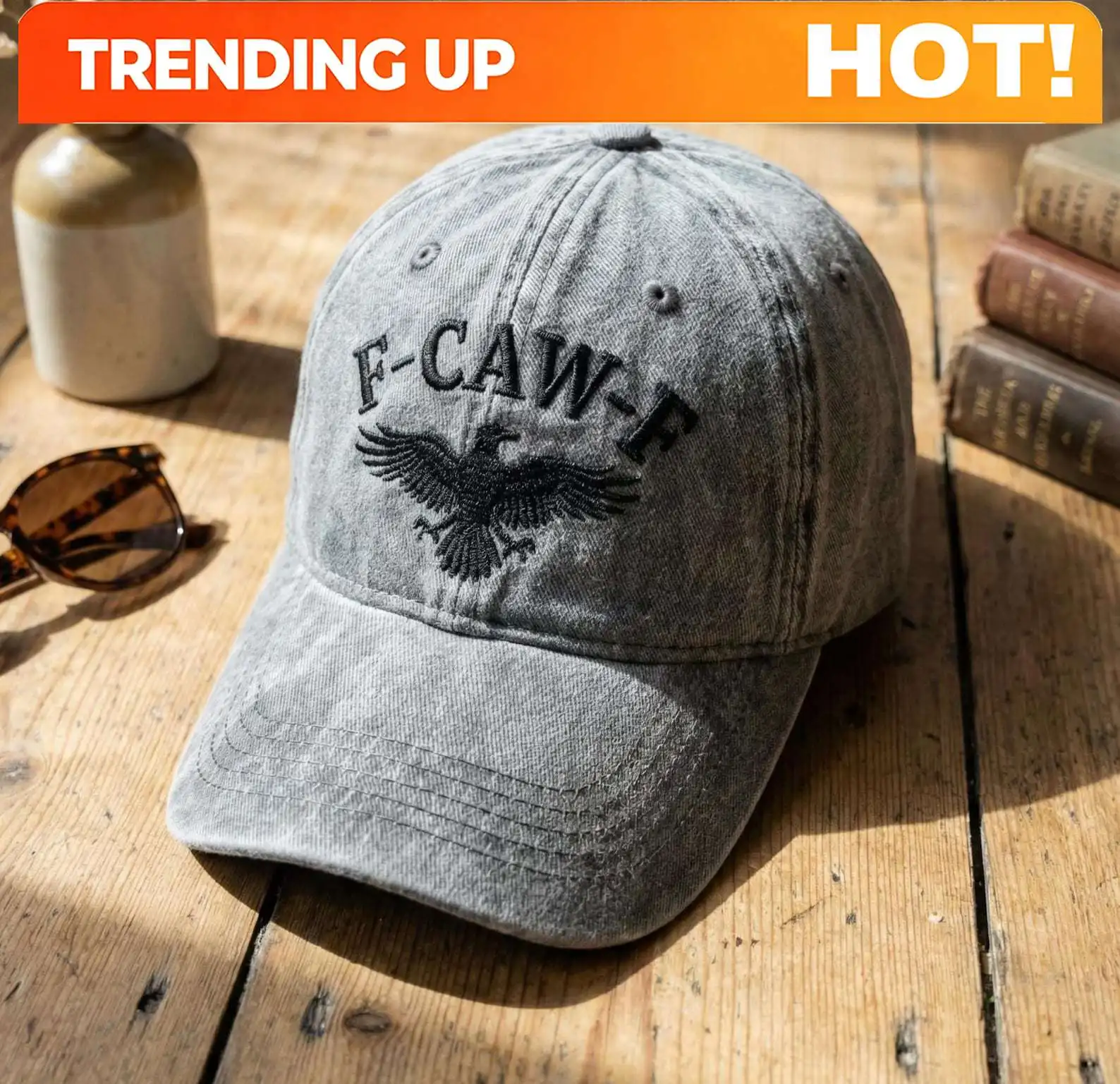 Embroidered F-Caw-F Crow Hat, Funny Bird Baseball Cap, Distressed Adjustable Dad Hat, Sarcastic Humor Crow Cap