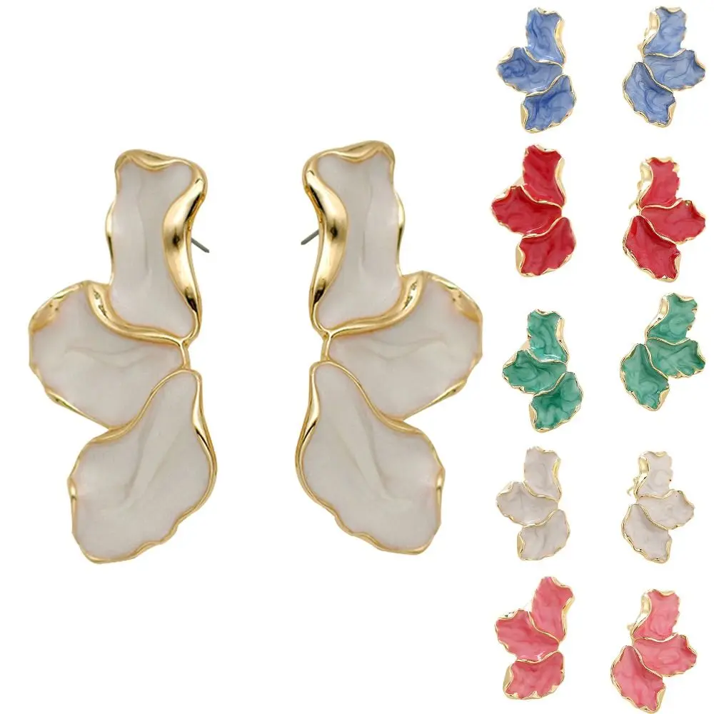 New Style Irregular Petal Post Earrings Metal Cream Eanmel Dangle Earrings Women Jewelry