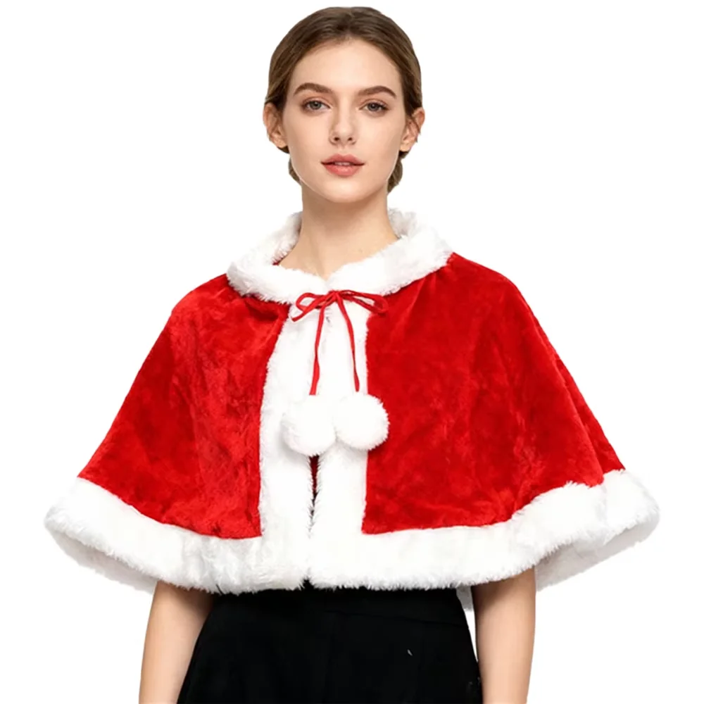 PESENAR Capa curta de Natal Capa de Natal com tema de Papai Noel Capa vermelha fantasia de Natal