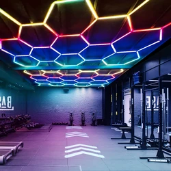 맞춤형 육각형 LED 차고 조명, RGB 천장 조명, 색상 변경, 밝기 조절, 다중 모드, 게임 벽 패널, 방 장식, 상점용