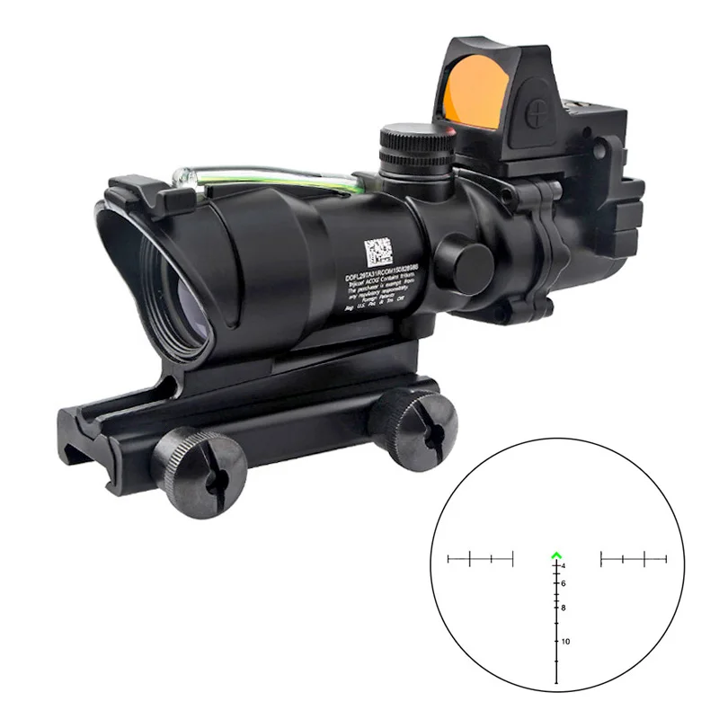 

Tactical Fiber Source Scope, Green Illuminated, RMR Mini Red Dot, Real Fiber Sight, 4x Magnifier, Hunting, ACOG, 4x32 Optics