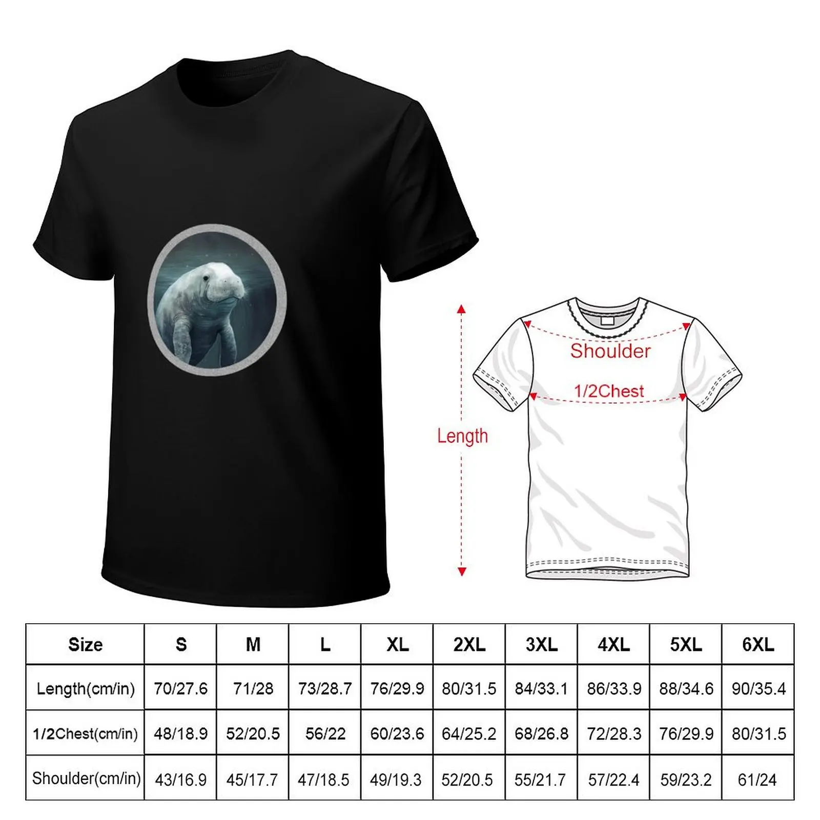 Manatee Art for Decor and Fashion Cute Floating Manatee Peaceful Manatee T-Shirt Holiday Casual Short Sleeve Top